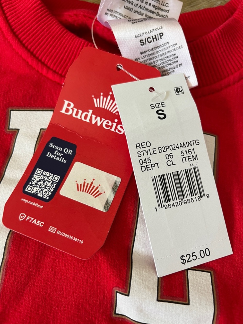 NWT Budweiser Men’s Red Graphic Sweatshirt Size S - Picture 7 of 7
